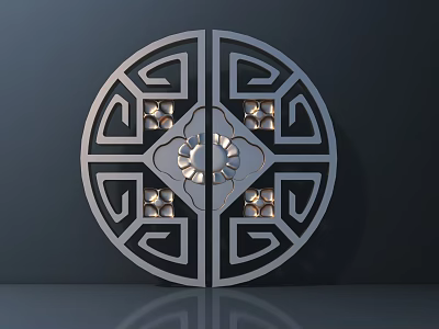 Decorative Circular Metal Door Handle With Symmetrical Geometric Patterns And Central Floral Design 3d model