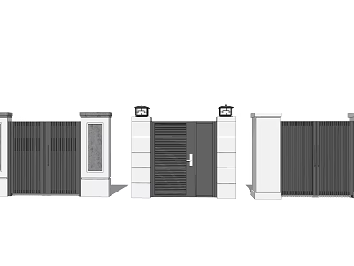 Various Modern Gate Designs With Metal Panels Stone Pillars And Top Lanterns 3d model