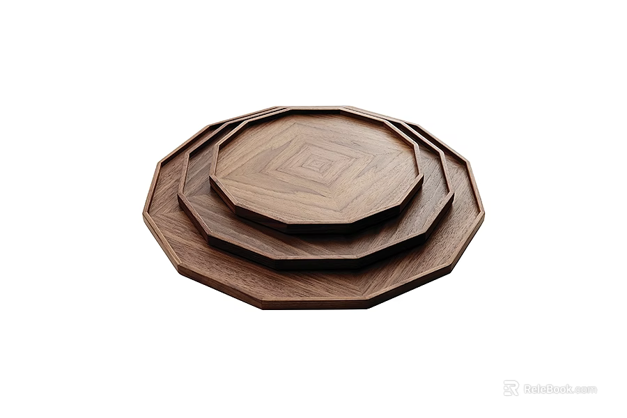 Ceramic Vessels Octagonal Stacked Design With Geometric Pattern Brown Texture Trays 3d model 