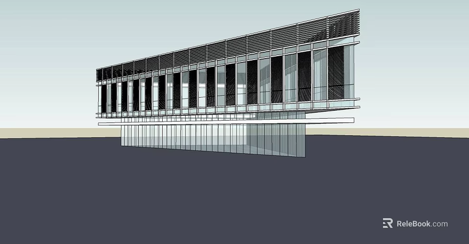 Modern Office Building With Glass Facade And Metal Frame Design 3d model 
