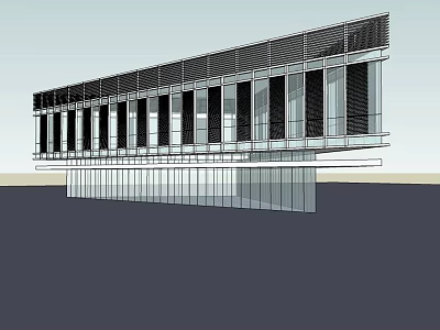 Modern Office Building With Glass Facade And Metal Frame Design 3d model