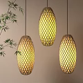 Bamboo Hanging Lanterns With Diamond Weave Design And Warm Yellow Glow