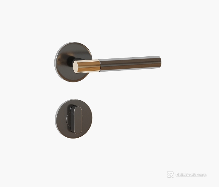 Modern Black Gold Metal Door Handle with Sleek Lock Plate Design 3d model 