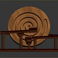 Intricate Wooden Decorative Circular Disc With Stand And Concentric Patterns 3d model