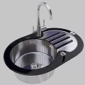 Stainless Steel Kitchen Sink With Round Bowl Black Rim And Drainboard Faucet