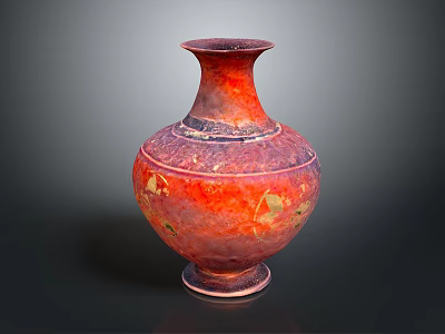 Hand Carved Red Purple Vase With Golden Accents And Sculptural Design 3d model