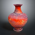 Hand Carved Red Purple Vase With Golden Accents And Sculptural Design