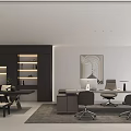 Modern Office Interior With Open Layout Gray Tones Long Table Transparent Chairs And Large Windows 3d model