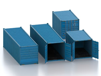 Blue Industrial Shipping Containers With Open Doors And Empty Interiors 3d model