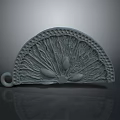 Gray Fan Shaped Decorative Clothing Accessory With Intricate Leaf Vein Texture And Fruit Elements 3d model