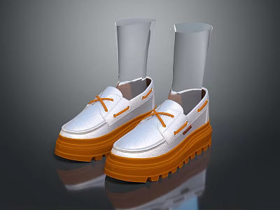 White Casual Shoes With Orange Laces And Thick Platform Sole Modern Design 3d model