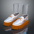 White Casual Shoes With Orange Laces And Thick Platform Sole Modern Design