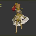 Game And Movie Character In Brown Hat Red Bag Blue White Checkered Top And White Dress With Purple Trim