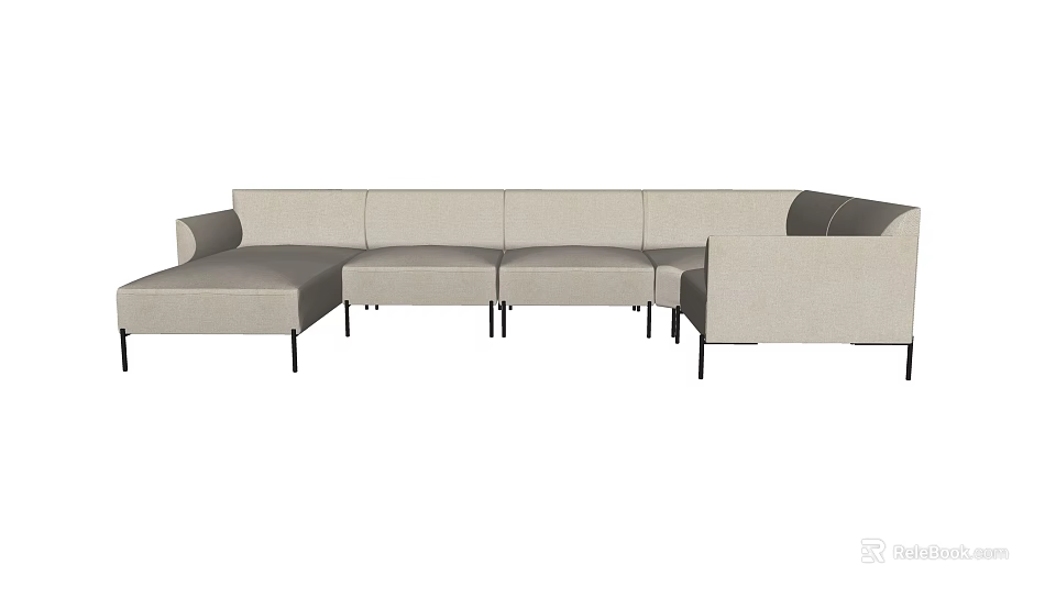 Light Gray Upholstered Modular Sectional Sofa With Black Thin Legs Modern Design 3d model