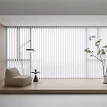 White Vertical Curtains in Modern Minimalist Living Room With Floor Lamp Chair And Green Plant