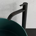 Modern Bathroom Washbasin Vanity With Round Mirror Green Basin And Black Countertop