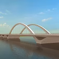 Modern Landscape Bridge With Arch Structure And Water Reflection Under Blue Sky 3d model