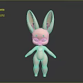 Pink Cartoon Rabbit 3D Model With Big Ears Purple Eyes And Standing Pose
