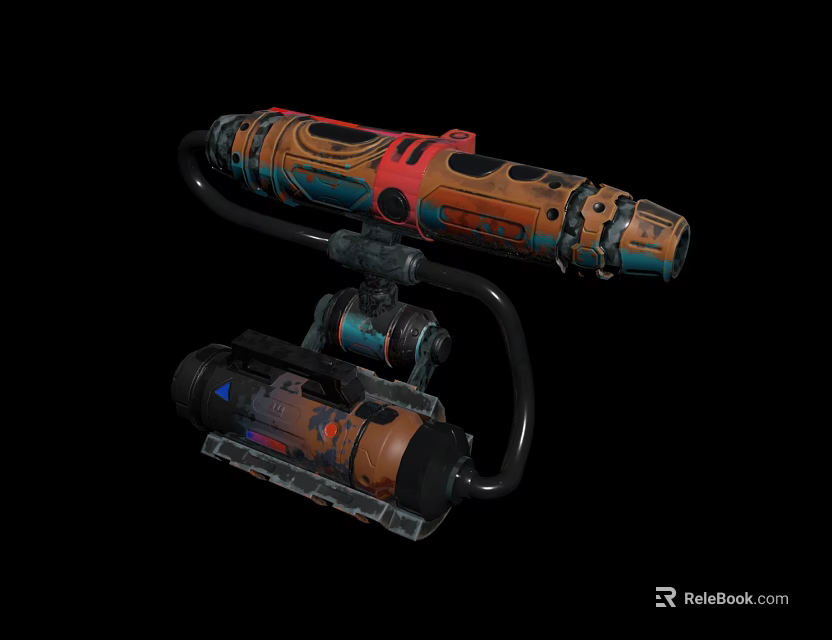 Mechanical Sci Fi Weapon With Colorful Red Blue Orange Accents And Complex Connected Structure 3d model