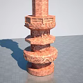 Traditional Red Columnar Sculpture With Intricate Carved Patterns And Multi Layered Structure 3d model