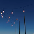 Outdoor Hanging Decorative String Lights With Black Poles Against Blue Sky Evening