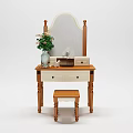 Elegant Modern Bedside Table With Mirror Drawers Stool And Vase 3d model