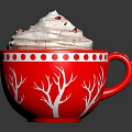 Red Cup With White Polka Dots And Branch Design Whipped Cream Topping Red Sprinkles Drink