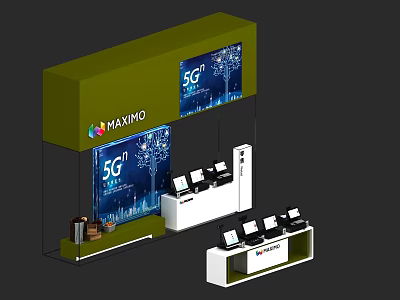 Display Shelves for MAXIMO 5G Exhibition with Digital Screens and Products 3d model