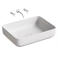 Modern White Square Minimalist Bathroom Washbasin With Wall Mounted Faucets Design