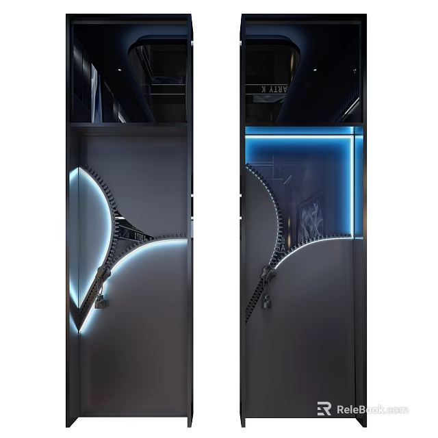 Modern Swing Doors with Sleek Black Design Curved Edges and Blue LED Lighting 3d model 