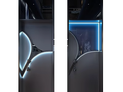 Modern Swing Doors with Sleek Black Design Curved Edges and Blue LED Lighting 3d model