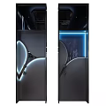 Modern Swing Doors with Sleek Black Design Curved Edges and Blue LED Lighting