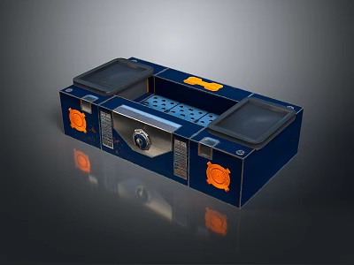 Multi Functional Blue Kitchen Appliance With Black Panels Orange Parts And Grid Design 3d model