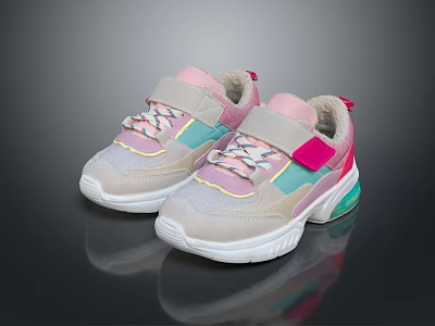 Kids Breathable Mesh Shoes Pastel Pink Blue Green Velcro Strap Air Cushion Sole 3d model