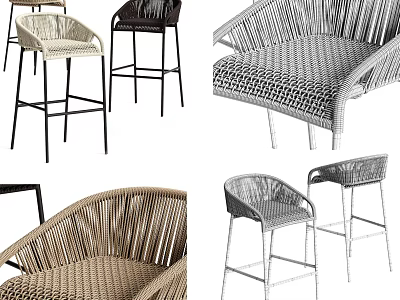 Stylish Modern Bar Stools With Wicker Design And Various High Legged Styles 3d model