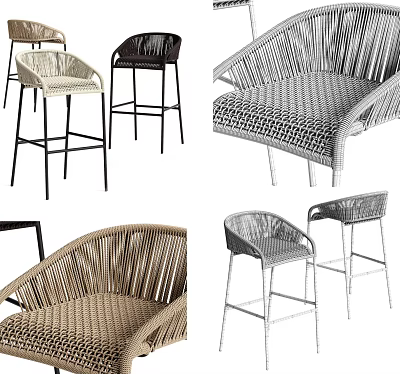 Stylish Modern Bar Stools With Wicker Design And Various High Legged Styles 3d model