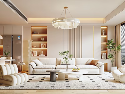 Modern Living Room Interior With Chandelier Sofa Coffee Table And Plants 3d model
