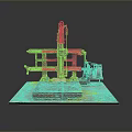 Vintage Industrial Mechanical Equipment With Metal Frame Vertical Column And Workbench Platform