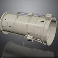 Beige Cylindrical Industrial Duct Component With Metal Brackets And Mounting Fixtures