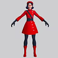 Game Movie Character In Red Coat With Black Gloves Boots Dark Short Hair And Glasses