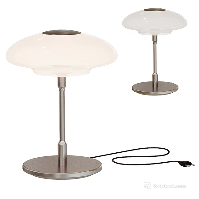 Modern Table Lamp With White Dome Shade And Brushed Metal Base For Home Office 3d model 