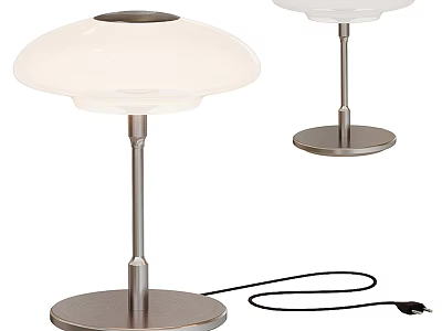 Modern Table Lamp With White Dome Shade And Brushed Metal Base For Home Office 3d model