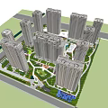 Modern High Rise Residential Complex with Urban Apartment Buildings and Green Spaces