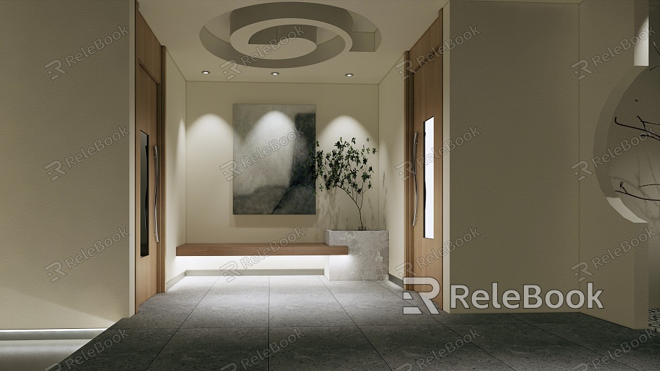 Style clubhouse toilet bathroom corridor interior design SU model model