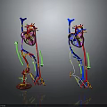 Colorful 3D Heart Organ Model With Hair Like Blood Vessels And Skeleton Parts