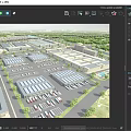 Modern Industrial Factory Buildings With Spacious Parking Lots Vehicles And Green Trees Around