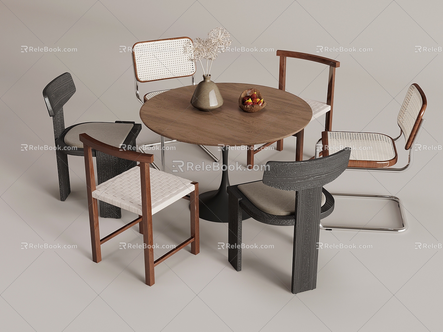 Middle style dining table and chair combination dining table dining chair chair 3d model