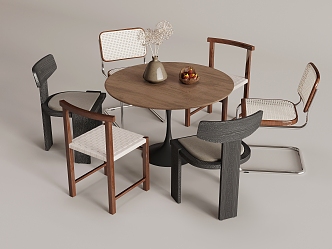 Middle style dining table and chair combination dining table dining chair 3d model