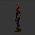 Game Movie Character With Fiery Hair Blue Costume Red Accents And Tree Like Appendages