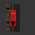 Shiny Red Classic Muscle Car With Black Stripe On Wet Muddy Platform In Rain